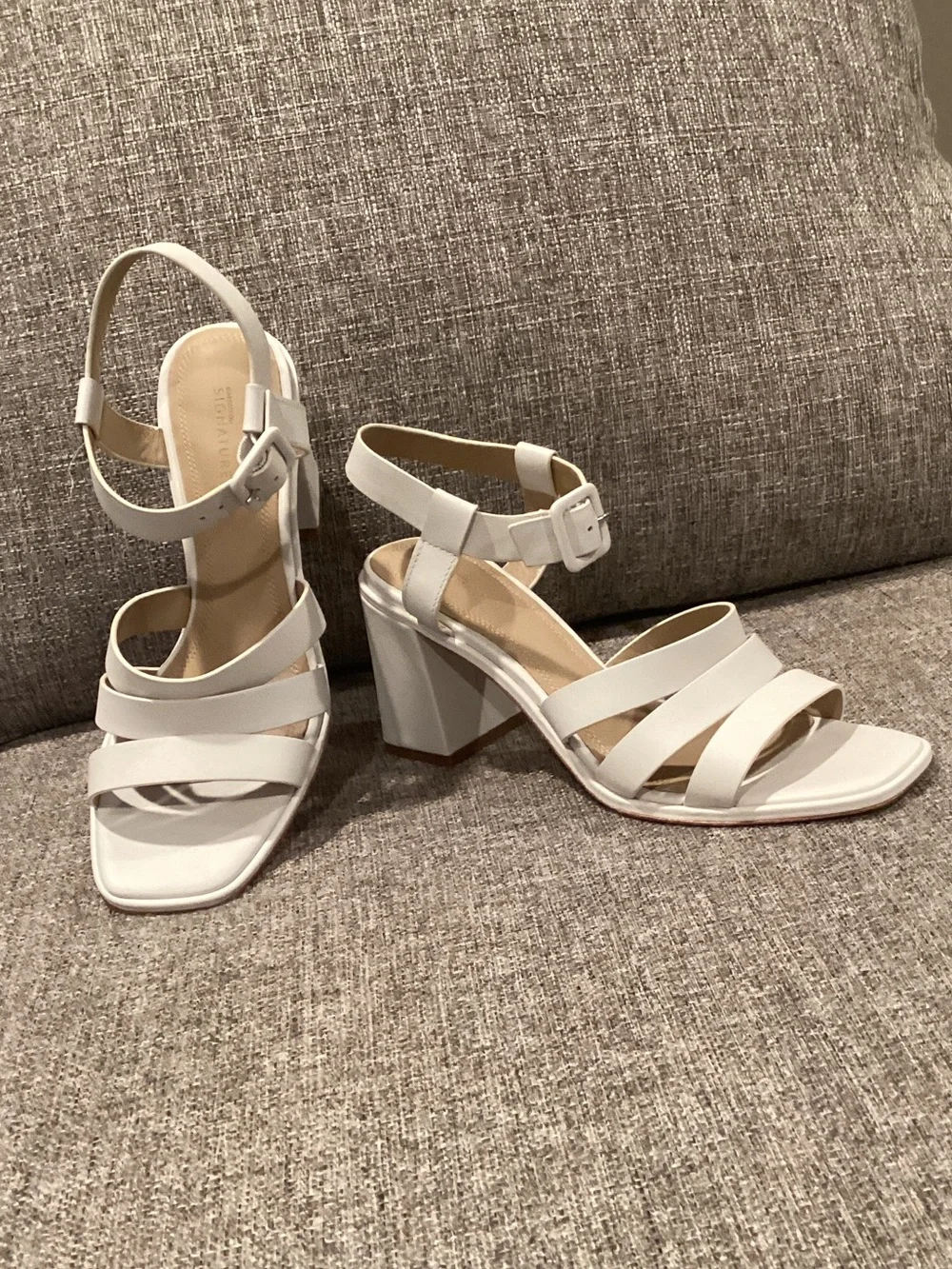 Nordstrom White Strappy Block Heel Sandals with Ankle Buckle